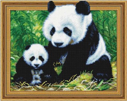 Diamantové malování - Panda s mládětem - 40x50 cm 