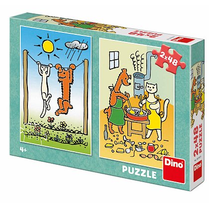 Puzzle Pejsek a kočička 2x48 dílků 